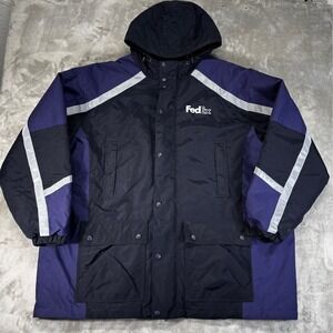 FedEx Parka‎ Jacket Mens 3XL Navy Purple Good Stan Herman Reflective Workwear VF